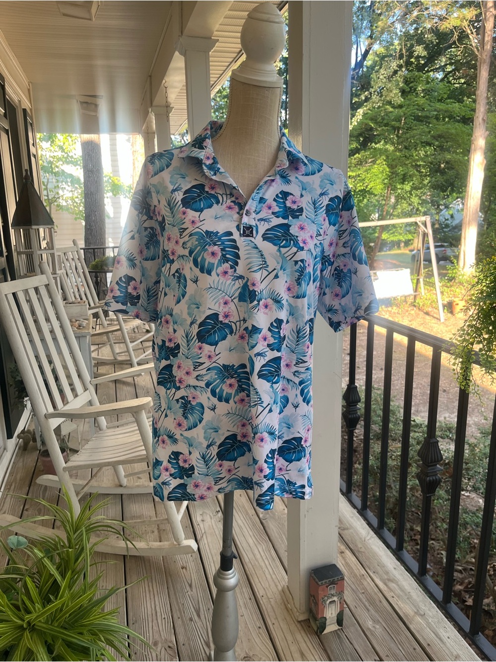 Construct Performance Men’s Golf Polo Tropical 🌴 Palm Print Size Medium, EUC